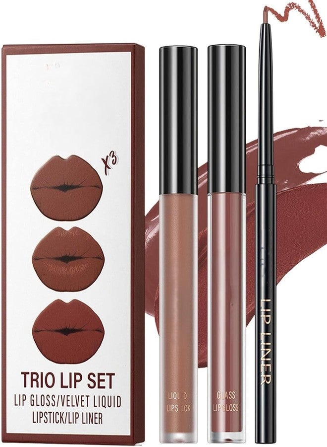 RedOak 3 In 1 Lip Gloss Set With Matte Lipstick,Moisturizing Lip Gloss And 2mm Lip Liner - Cinnamon Bun - Image 1