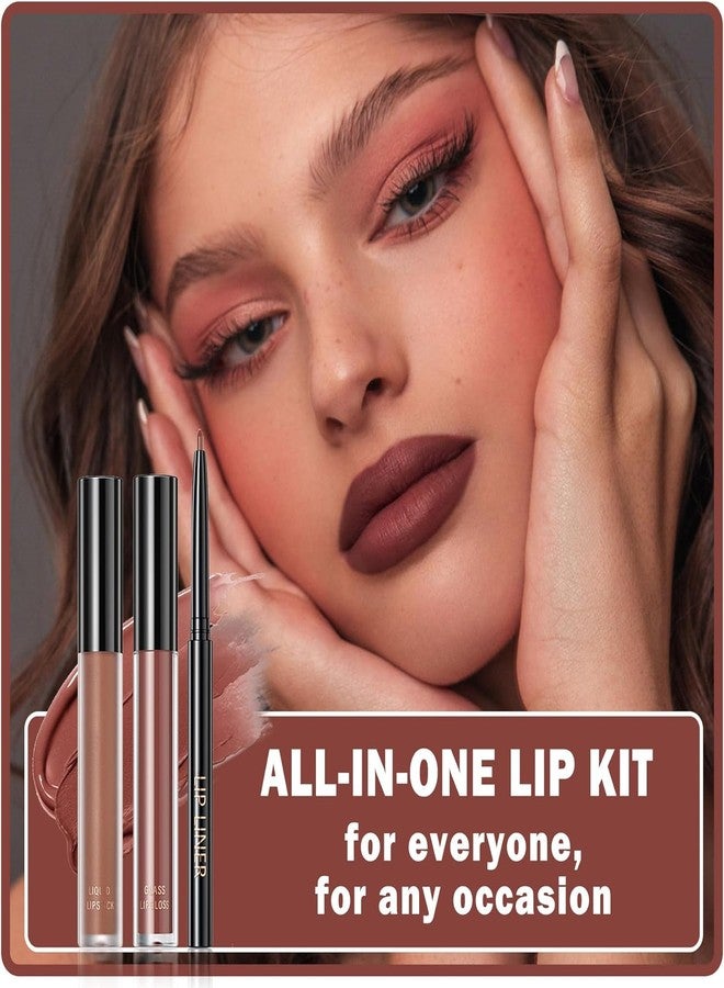 RedOak 3 In 1 Lip Gloss Set With Matte Lipstick,Moisturizing Lip Gloss And 2mm Lip Liner - Cinnamon Bun - Image 3