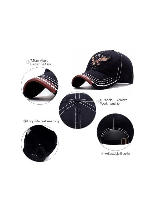 بروماس قبعة بيسبول للرجال، قبعة بيسبول مطرزة على شكل نسر للرجال، قبعة هيب هوب للأب، قبعة شمس كاجوال رياضية عتيقة، قبعة شمس للجنسين قبعات صيفية قابلة للتعديل للخارج، أسود - Image 2
