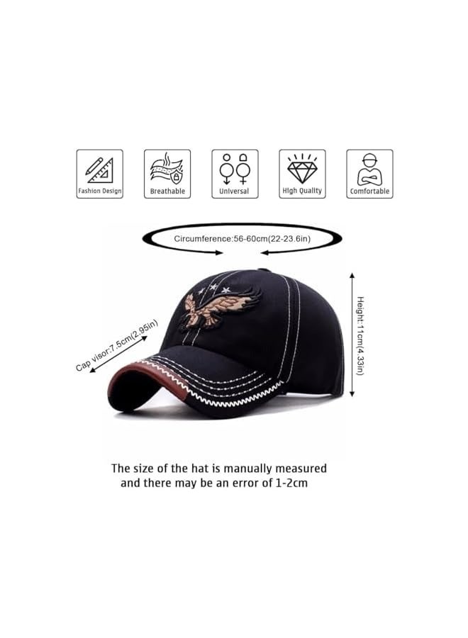 بروماس قبعة بيسبول للرجال، قبعة بيسبول مطرزة على شكل نسر للرجال، قبعة هيب هوب للأب، قبعة شمس كاجوال رياضية عتيقة، قبعة شمس للجنسين قبعات صيفية قابلة للتعديل للخارج، أسود - Image 5