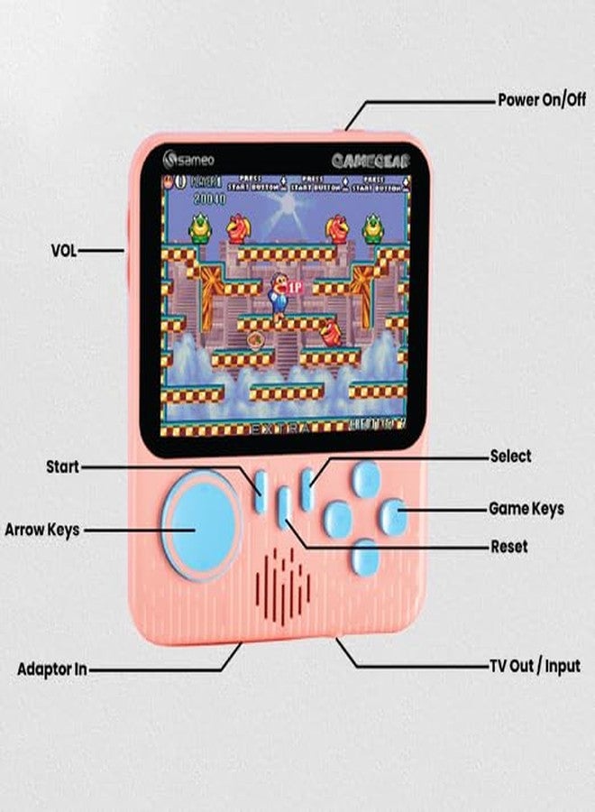 جهاز ألعاب فيديو محمول من ساميو جيم جير، لعبة صغيرة كلاسيكية مع 666 لعبة كلاسيكية متوافقة مع التلفزيون للأطفال، قابلة لإعادة الشحن، 8 بت كلاسيكية (لون وردي فاتح) - Image 4