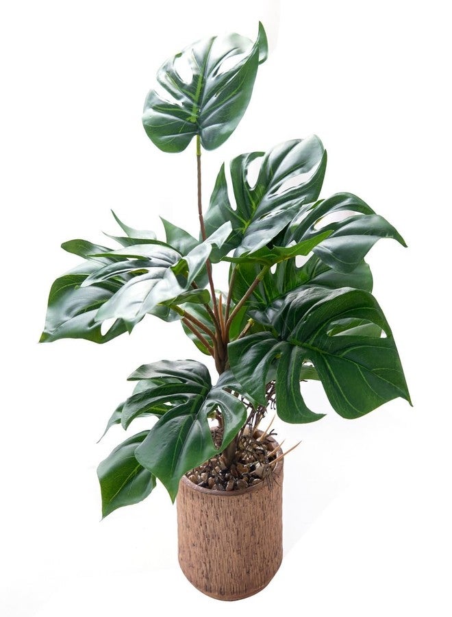 Giftale 12.6" Fake Plant with Rustic Ceramic Vase, Faux Monstera Plant Indoor, Realistic Looking Small Artificial Farmhouse Plant, Medium Artificial Plants Bathroom Kitchen Housewarming Gift - Image 1