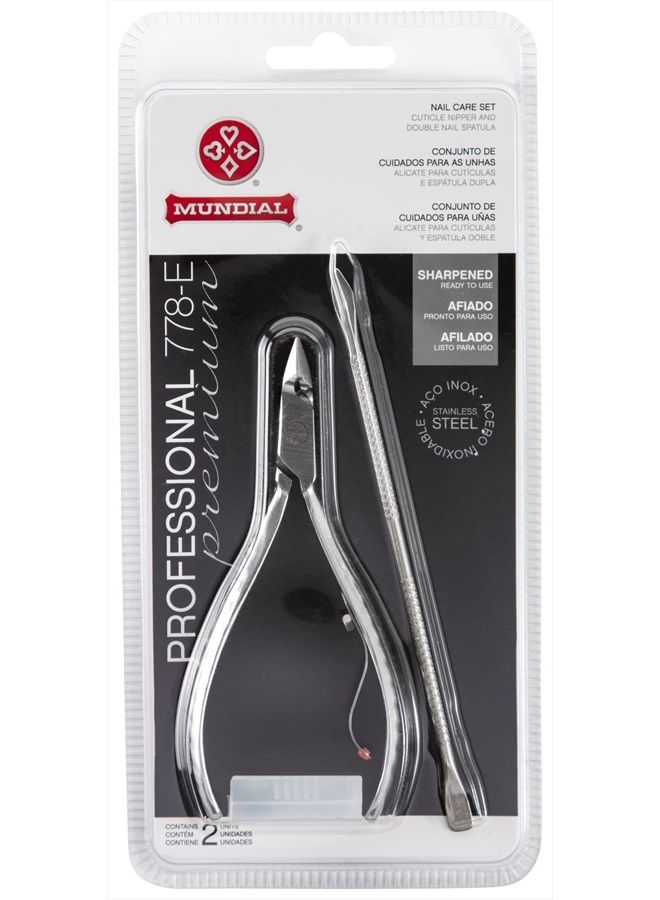 Mundial 778-E Professional Cuticle Nipper and Pusher, 2 Piece Set - Image 1
