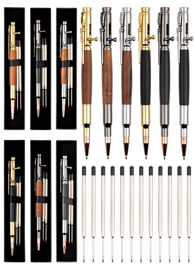 KOLLIEE 6 Set Bolt Bullet Pens for Men Bullet Pen with Gift Box and 12 Black Spare Ink Refills Bolt Action Pen for Husband,Father,Boyfriend,Grandfather,Brothers - Image 1