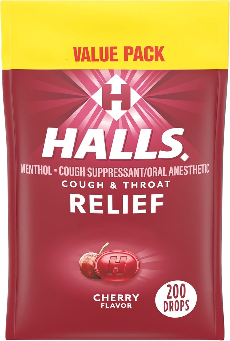 Halls HALLS Relief Cherry Cough Drops, Value Pack, 200 Drops 
