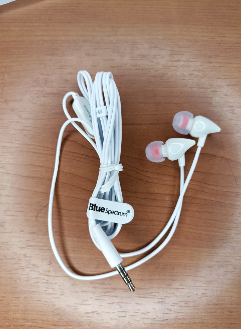 Blue Spectrum BS-04 Wired Earphones with Microphone for Calls - White  - Image 2