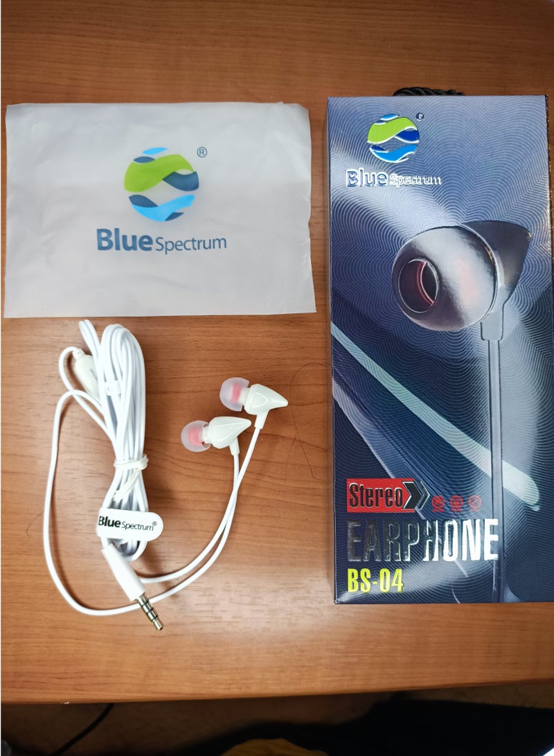 Blue Spectrum BS-04 Wired Earphones with Microphone for Calls - White  - Image 3