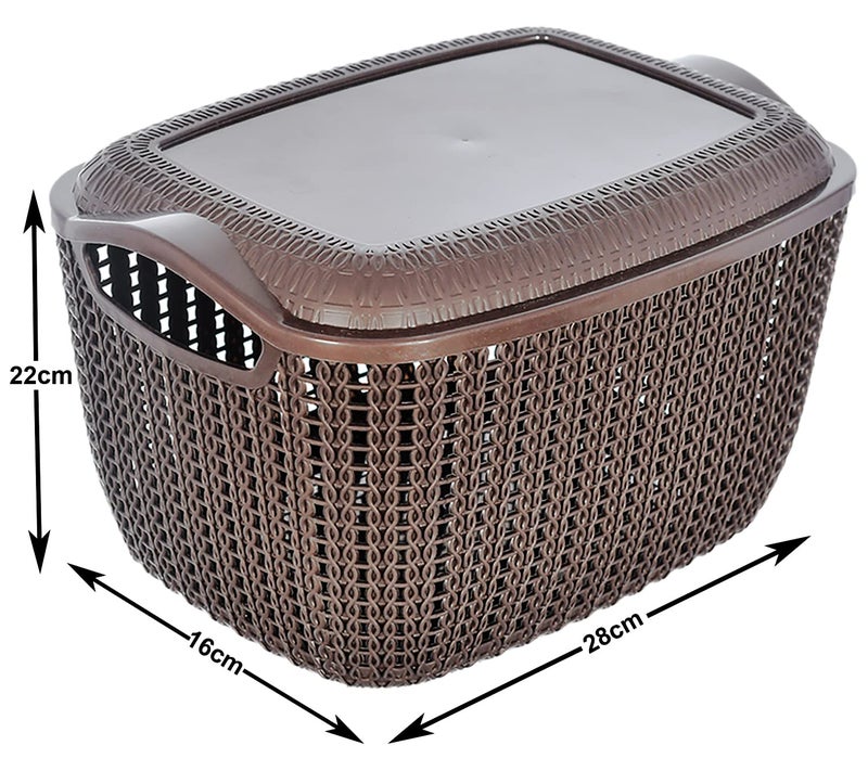 Kuber Industries Heart Home Multiuses Large M 30 Plastic Basket/Organizer With Lid- Pack of 3 (Brown) -46HH09 - Image 4