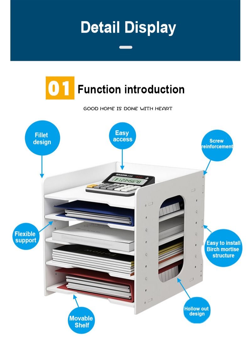 Kidle 5-Tier File Holder Office Desk Organizer Letter Tray A4 Paper Holder Document Storage Rack For Home Office School  - Image 3
