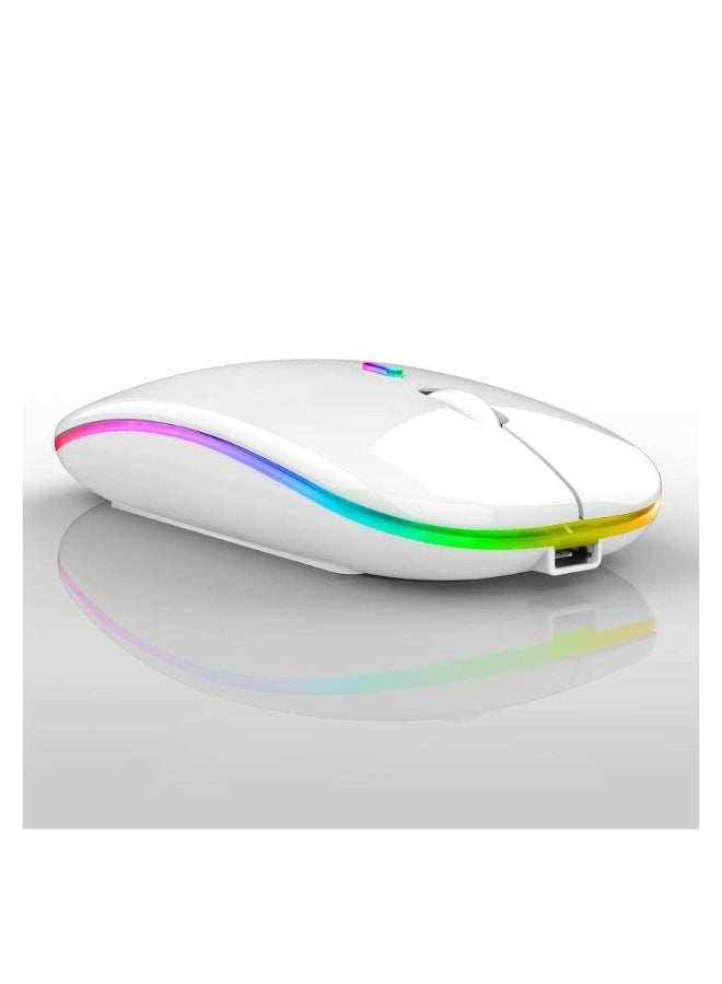فأرة لاسلكية LED قابلة للشحن رقيقة وصامتة 2.4G فأرة بصرية محمولة للمكتب مع مستقبل USB و Type-C 3 إعدادات DPI قابلة للتعديل للكمبيوتر المحمول وديستوب (أبيض) - Image 1