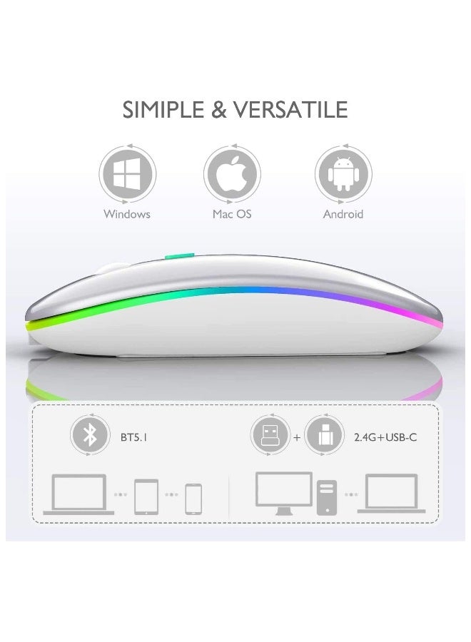 فأرة لاسلكية LED قابلة للشحن رقيقة وصامتة 2.4G فأرة بصرية محمولة للمكتب مع مستقبل USB و Type-C 3 إعدادات DPI قابلة للتعديل للكمبيوتر المحمول وديستوب (أبيض) - Image 3