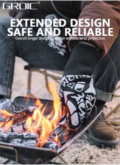GROIC 1 Pair BBQ Gloves, Oven Gloves 1472℉ Extreme Heat Resistant, Grilling Gloves Silicone Non-Slip Oven Mitts, Kitchen Gloves for BBQ, Grilling, Cooking, Baking(One Size Fits Most, Black)  - Image 3