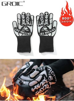 GROIC 1 Pair BBQ Gloves, Oven Gloves 1472℉ Extreme Heat Resistant, Grilling Gloves Silicone Non-Slip Oven Mitts, Kitchen Gloves for BBQ, Grilling, Cooking, Baking(One Size Fits Most, Black)  - Image 1