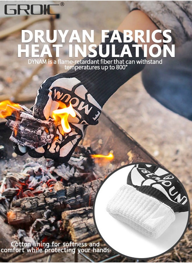 GROIC 1 Pair BBQ Gloves, Oven Gloves 1472℉ Extreme Heat Resistant, Grilling Gloves Silicone Non-Slip Oven Mitts, Kitchen Gloves for BBQ, Grilling, Cooking, Baking(One Size Fits Most, Black)  - Image 2