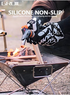 GROIC 1 Pair BBQ Gloves, Oven Gloves 1472℉ Extreme Heat Resistant, Grilling Gloves Silicone Non-Slip Oven Mitts, Kitchen Gloves for BBQ, Grilling, Cooking, Baking(One Size Fits Most, Black)  - Image 4