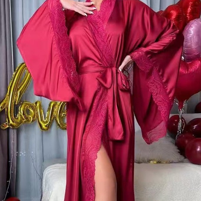 بيجامة نسائية طويلة الأكمام مع تقليم دانتيل لمقاسات كبيرة - Image 2