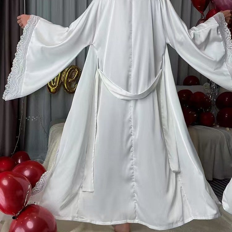 بيجامة نسائية طويلة الأكمام مع تقليم دانتيل لمقاسات كبيرة - Image 4