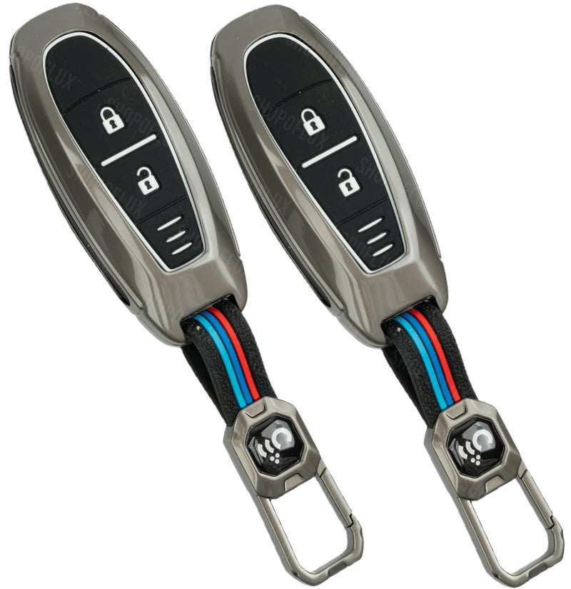 SHOPOFLUX Metal Key Cover Compatible with Baleno | Breeza | S Cross | Ciaz | Swift 2 Button Smart Key (Pack of 2) - Image 1