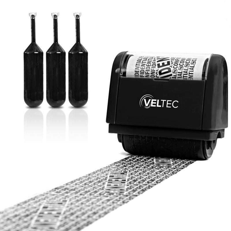 Veltec ID Protector Ink Roller  Identity Theft Protection Roller Stamp Set Black Stamp3 Refills