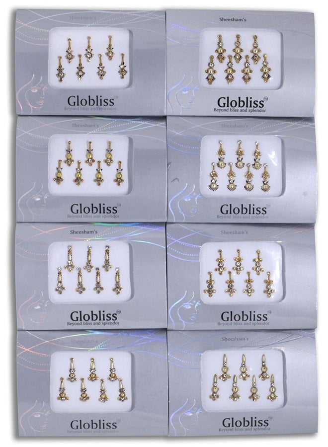 Globliss 6 Packs with 42 Long Indian Bindis face Gems Forehead Sticker Silver Golden Colorful - Image 2