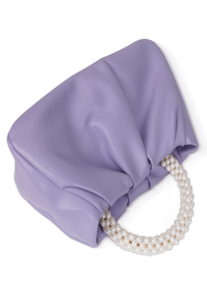 Youjaree Pleated Clutch Purses for Women Soft Leather Evening Bag Pearl Handbags for Wedding Bridal Party Prom (Purple) - Image 5