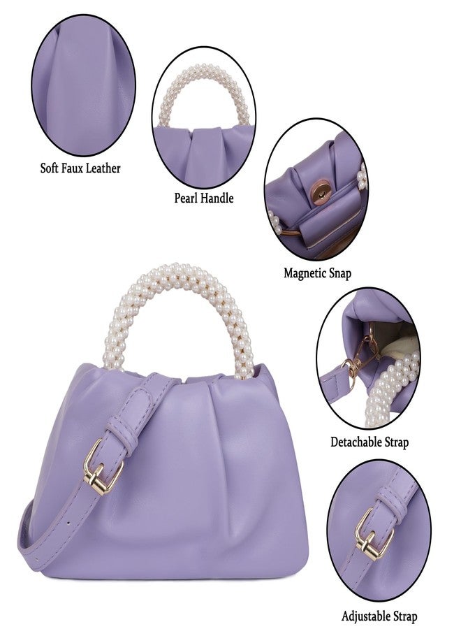 Youjaree Pleated Clutch Purses for Women Soft Leather Evening Bag Pearl Handbags for Wedding Bridal Party Prom (Purple) - Image 4
