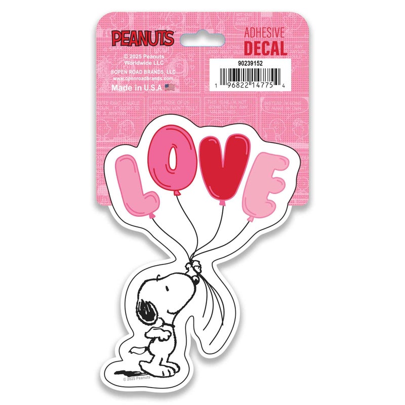 Open Road Brands Peanuts Snoopy Love Balloon Adhesive Vinyl Decal - Adorable Peanuts Sticker for Laptops, Water Bottles or Valentine's Day - Image 1