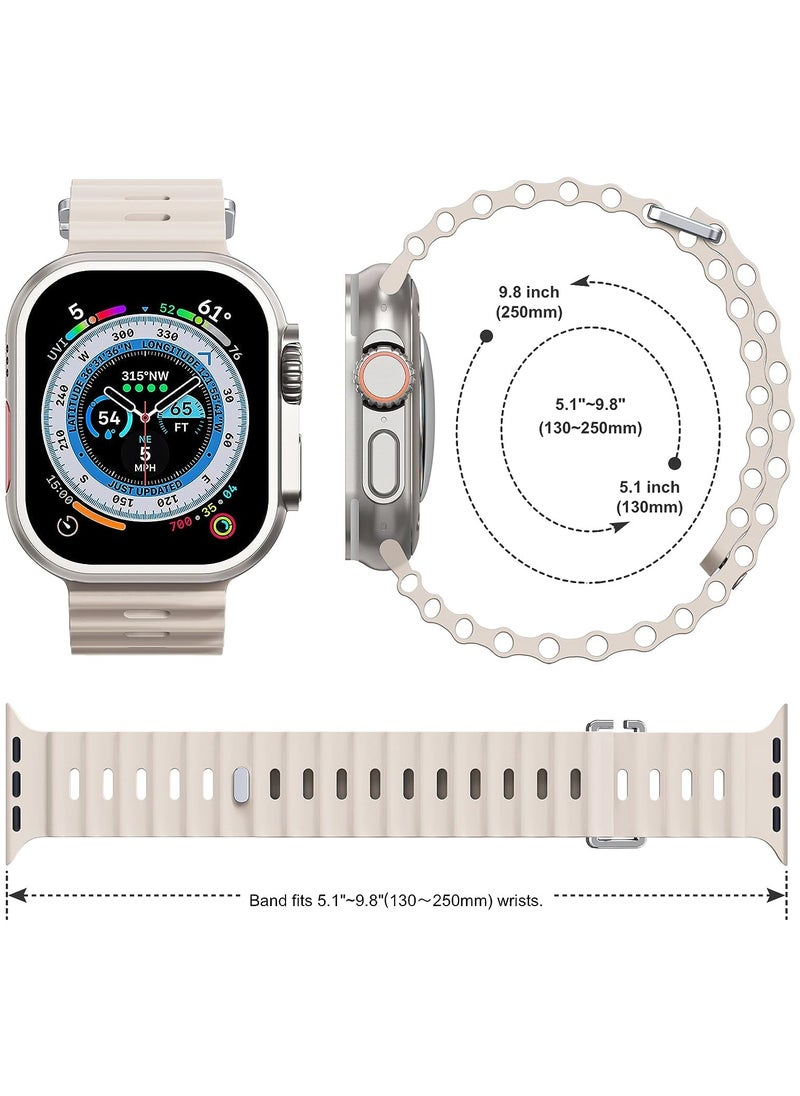 Color Fans سوار Apple Watch Ocean Band 41 مم 40 مم 38 مم للرجال والنساء، حزام بديل رياضي ناعم من السيليكون لساعة Apple Watch Ultra iWatch Series 8 7 SE 6 5 4 3 2 1 Starlight  - Image 3