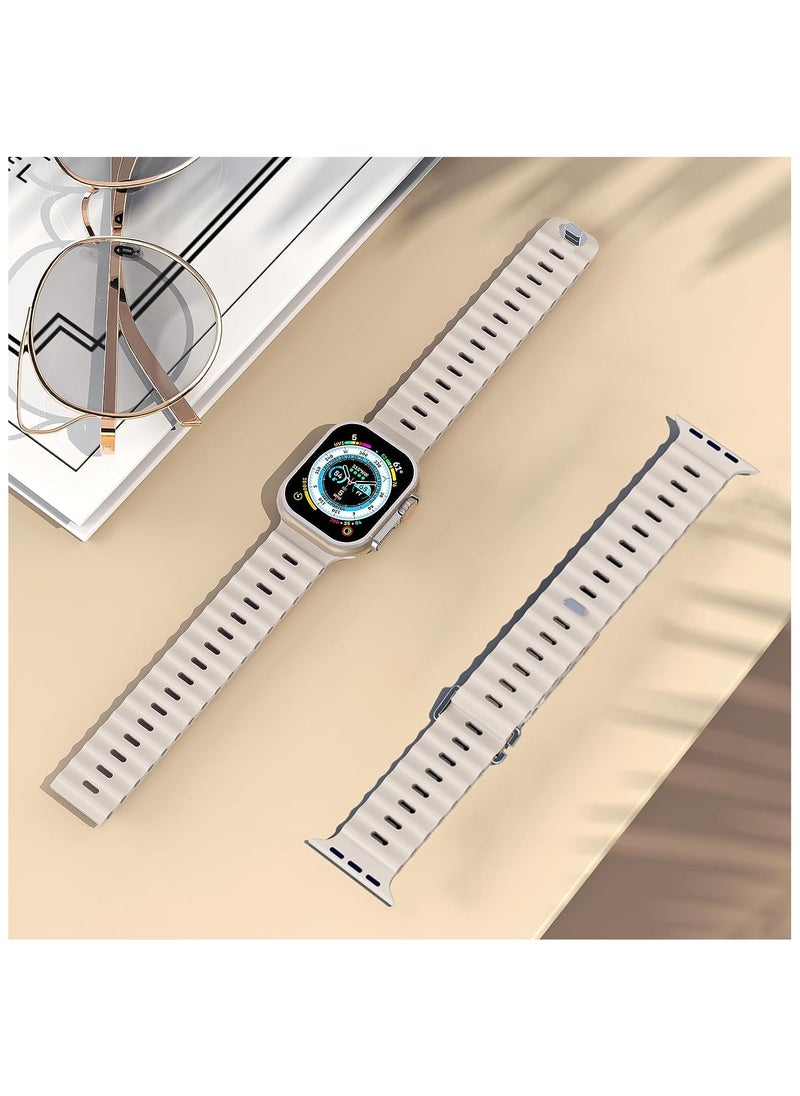 Color Fans سوار Apple Watch Ocean Band 41 مم 40 مم 38 مم للرجال والنساء، حزام بديل رياضي ناعم من السيليكون لساعة Apple Watch Ultra iWatch Series 8 7 SE 6 5 4 3 2 1 Starlight  - Image 5