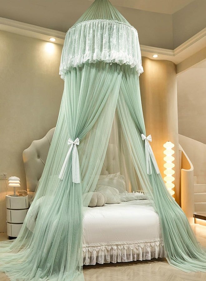 Vilemoon Bed Canopy for Girls & Adults, Round Dome Lace Princess Canopies Netting, Cute Double Layer Bed Canopy Drapes for Decoration, Playing,Reading,Sleepping (Green) - Image 1