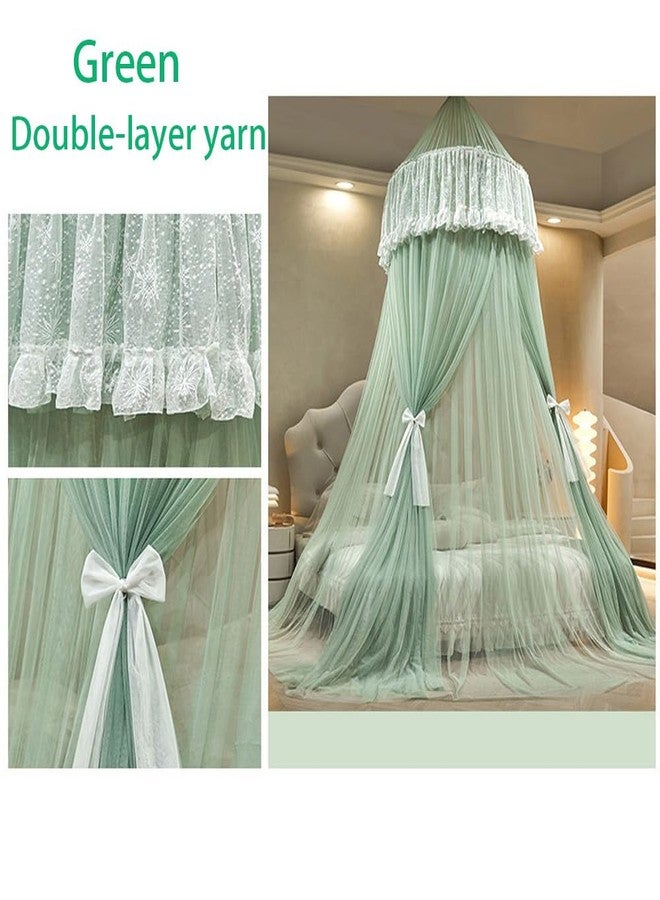 Vilemoon Bed Canopy for Girls & Adults, Round Dome Lace Princess Canopies Netting, Cute Double Layer Bed Canopy Drapes for Decoration, Playing,Reading,Sleepping (Green) - Image 3