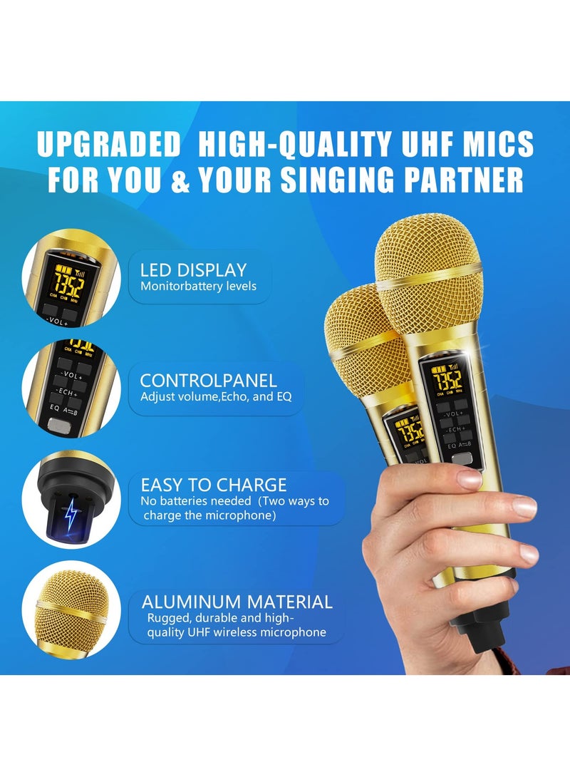 Portable Bluetooth Karaoke Speaker System with 2 UHF Wireless Microphones and Colorful LED Lights - Ideal for Home Parties and Weddings - Image 4