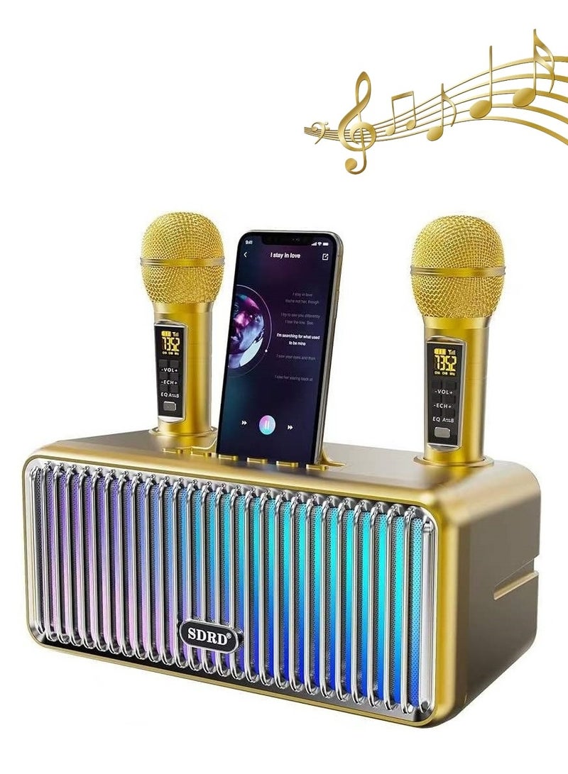 Portable Bluetooth Karaoke Speaker System with 2 UHF Wireless Microphones and Colorful LED Lights - Ideal for Home Parties and Weddings - Image 1