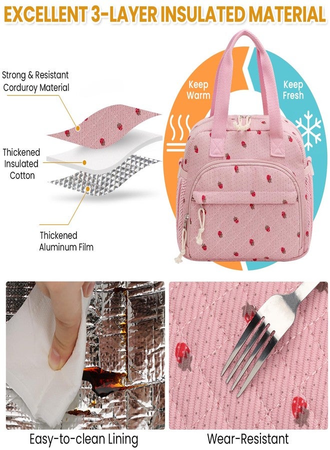 ELONGRIVER Insulated Lunch Bag for Women, Kids Girls, Pink Strawberry - Image 4