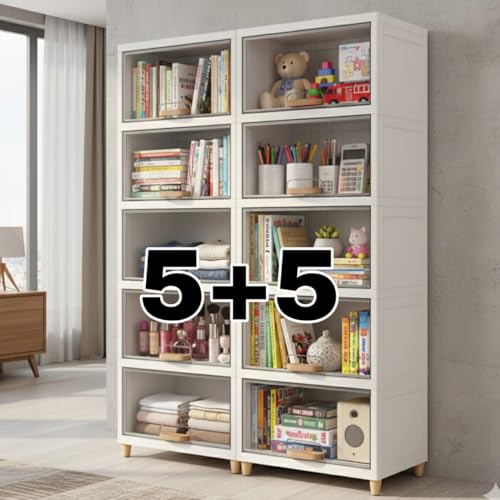mechdel Cupboard Rack for Clothes Plastic Cabinet for Storages Foldable Wardrobe for Clothes Plastic Cloth Rack for Storages Clothe Storage (Cupboard Rack-1 Door - Transparent, 5+5 (Set)) - Image 2