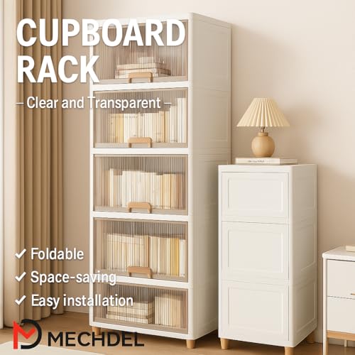 mechdel Cupboard Rack for Clothes Plastic Cabinet for Storages Foldable Wardrobe for Clothes Plastic Cloth Rack for Storages Clothe Storage (Cupboard Rack-1 Door - Transparent, 5+5 (Set)) - Image 4