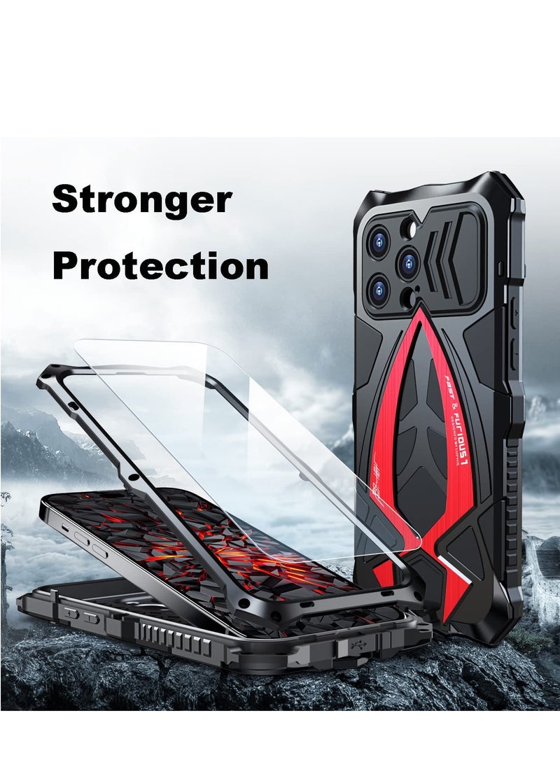 Aookay - 1+1 Metal Case for iPhone 13 Pro Max, with 1 Tempered Glass Screen Protector, Aluminum Metal Shockproof Case Full Body Protection Heavy Duty Armor Hard Case (Black) - Image 1