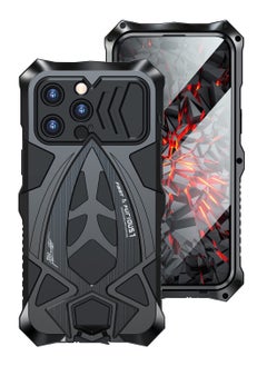 1+1 Metal Case for iPhone 13 Pro Max, with 1 Tempered Glass Screen Protector, Aluminum Metal Shockproof Case Full Body Protection Heavy Duty Armor Hard Case (Black)