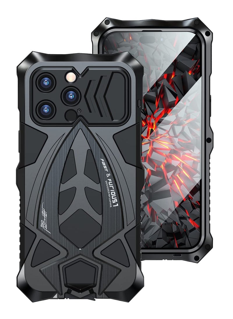 Aookay - 1+1 Metal Case for iPhone 13 Pro Max, with 1 Tempered Glass Screen Protector, Aluminum Metal Shockproof Case Full Body Protection Heavy Duty Armor Hard Case (Black) - Image 1
