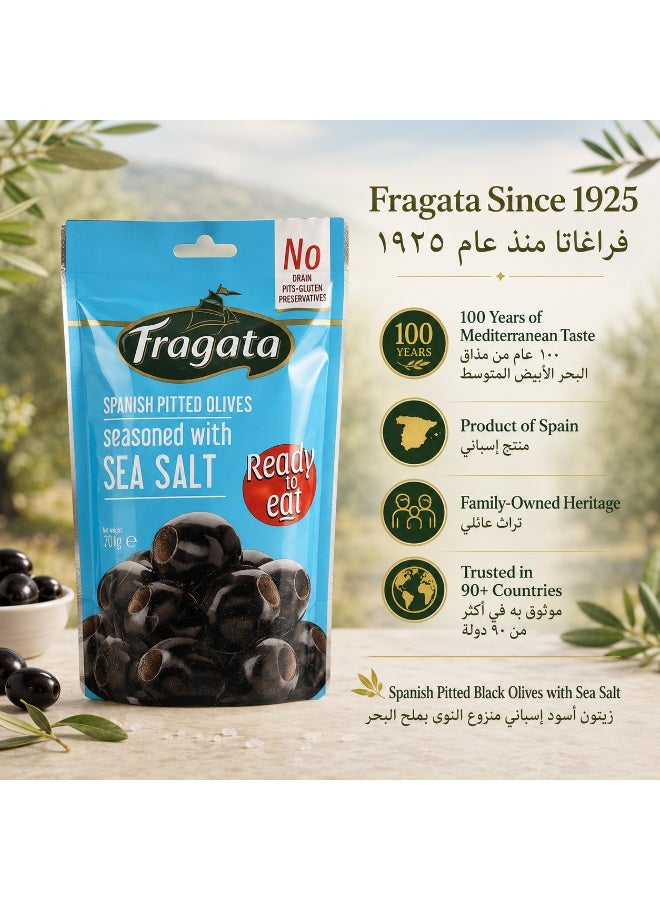 Fragata Spanish Pitted Black Olives Seasoned With Sea Salt Hojiblanca Ready To Eat No Drain No Preservatives Product Of Spain Since 1925 Sachet 70 g - Image 5