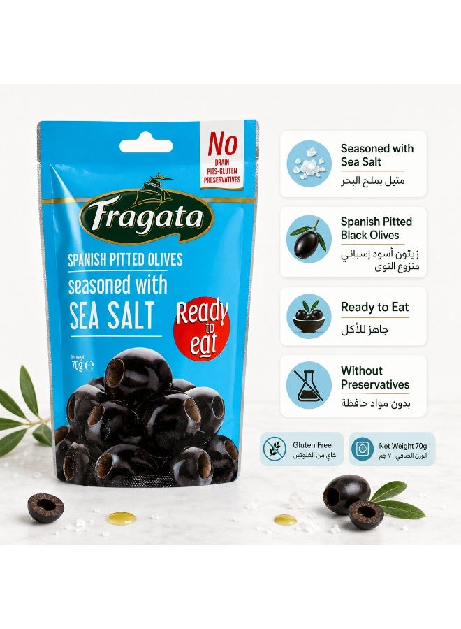Fragata Spanish Pitted Black Olives Seasoned With Sea Salt Hojiblanca Ready To Eat No Drain No Preservatives Product Of Spain Since 1925 Sachet 70 g - Image 4