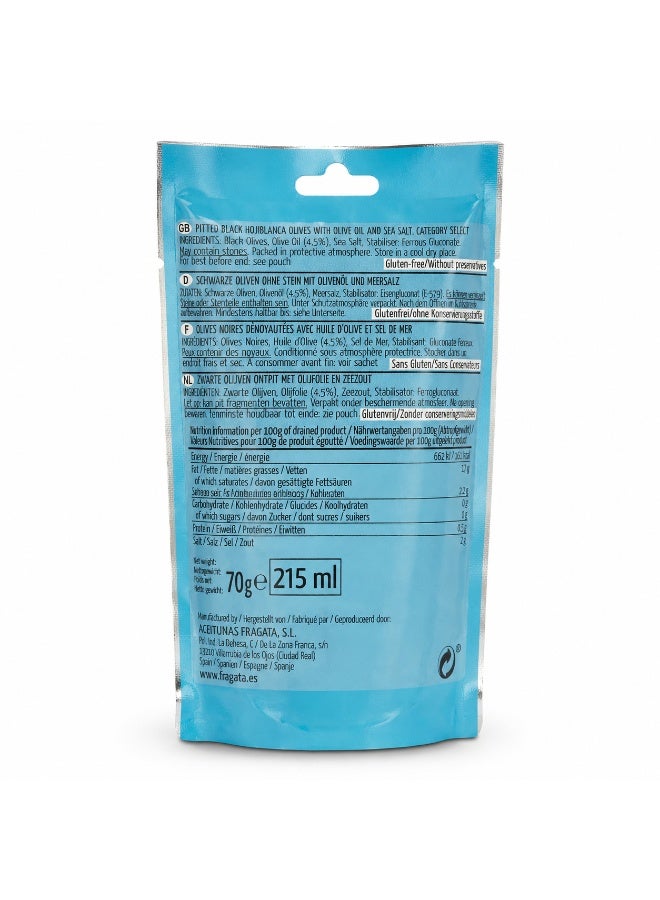 Fragata Spanish Pitted Black Olives Seasoned With Sea Salt Hojiblanca Ready To Eat No Drain No Preservatives Product Of Spain Since 1925 Sachet 70 g - Image 2