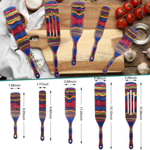 MYRAINBOW Spurtle Set, Wooden Utensils for Cooking, Kitchen Utensils Set, Pakkawood Kitchen Cooking Utensils Set, Apartment Essentials Wood Serving Spatula spoon, Home & kitchen Gift for Women & Men - Image 2