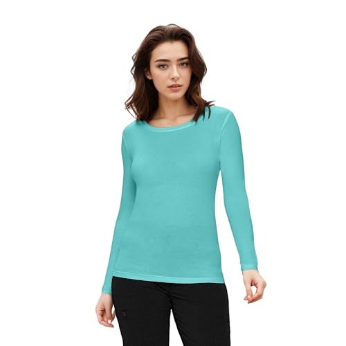 Natural Uniforms Women's Under Scrub Tee Crew Neck Long Sleeve T-Shirt (Aqua Blue, Medium) - Image 2