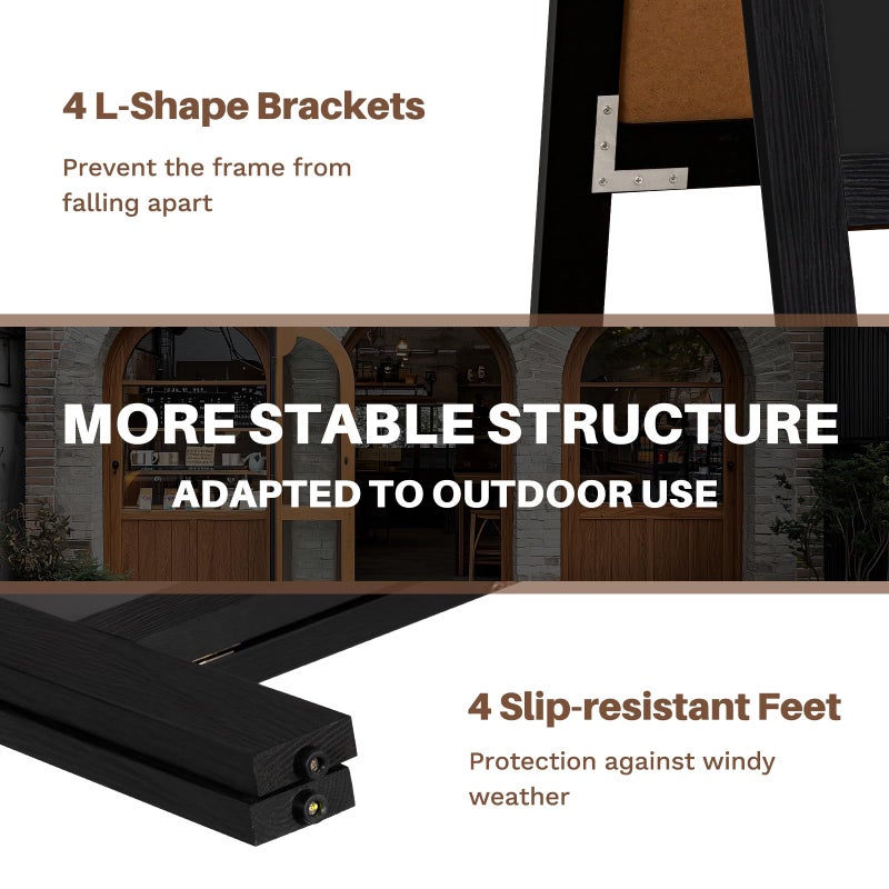 4 THOUGHT A-Frame Double-Sided Magnetic Chalkboard 40"x20", Solid Pine Wood Freestanding Sandwich Board for Restaurants, Cafes, Weddings (Black) - Image 5