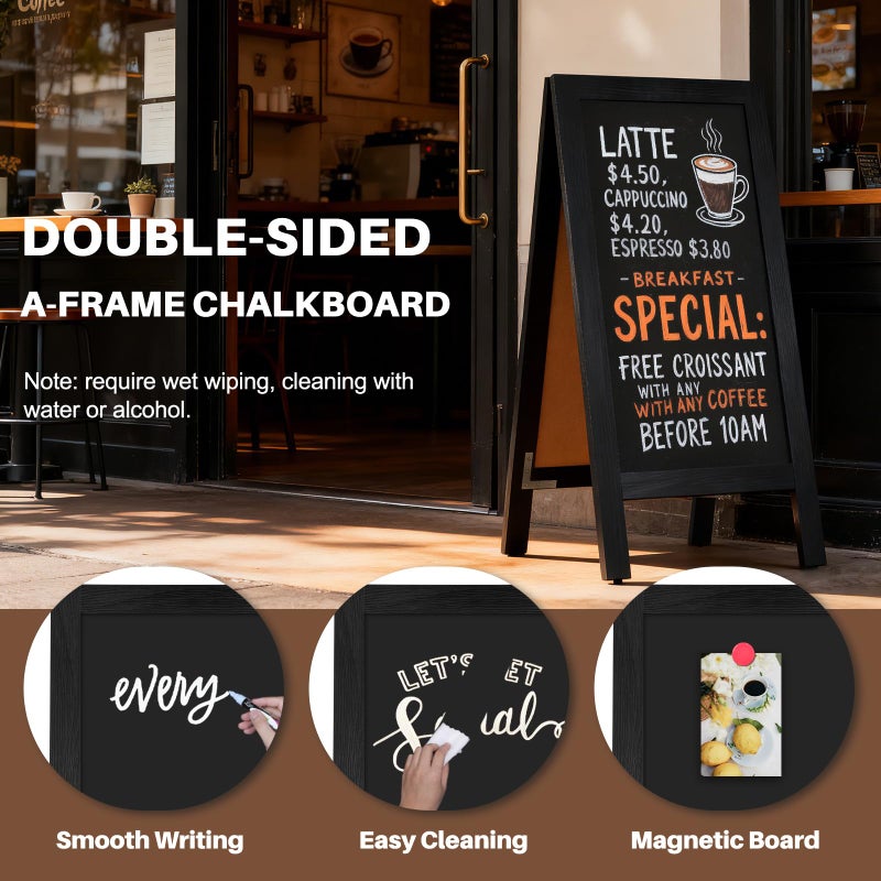4 THOUGHT A-Frame Double-Sided Magnetic Chalkboard 40"x20", Solid Pine Wood Freestanding Sandwich Board for Restaurants, Cafes, Weddings (Black) - Image 4