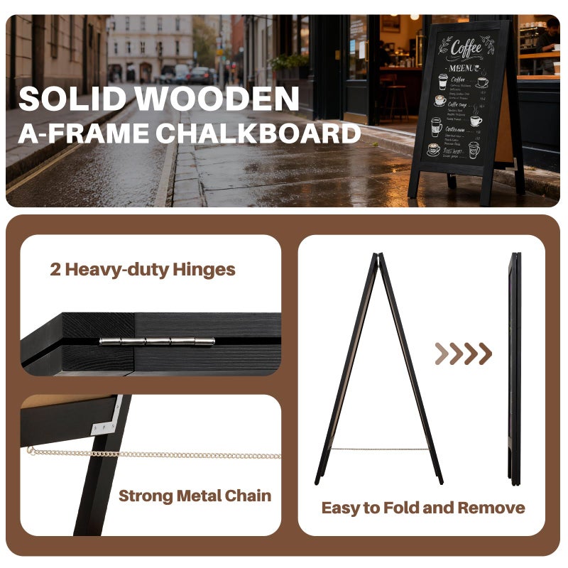 4 THOUGHT A-Frame Double-Sided Magnetic Chalkboard 40"x20", Solid Pine Wood Freestanding Sandwich Board for Restaurants, Cafes, Weddings (Black) - Image 3