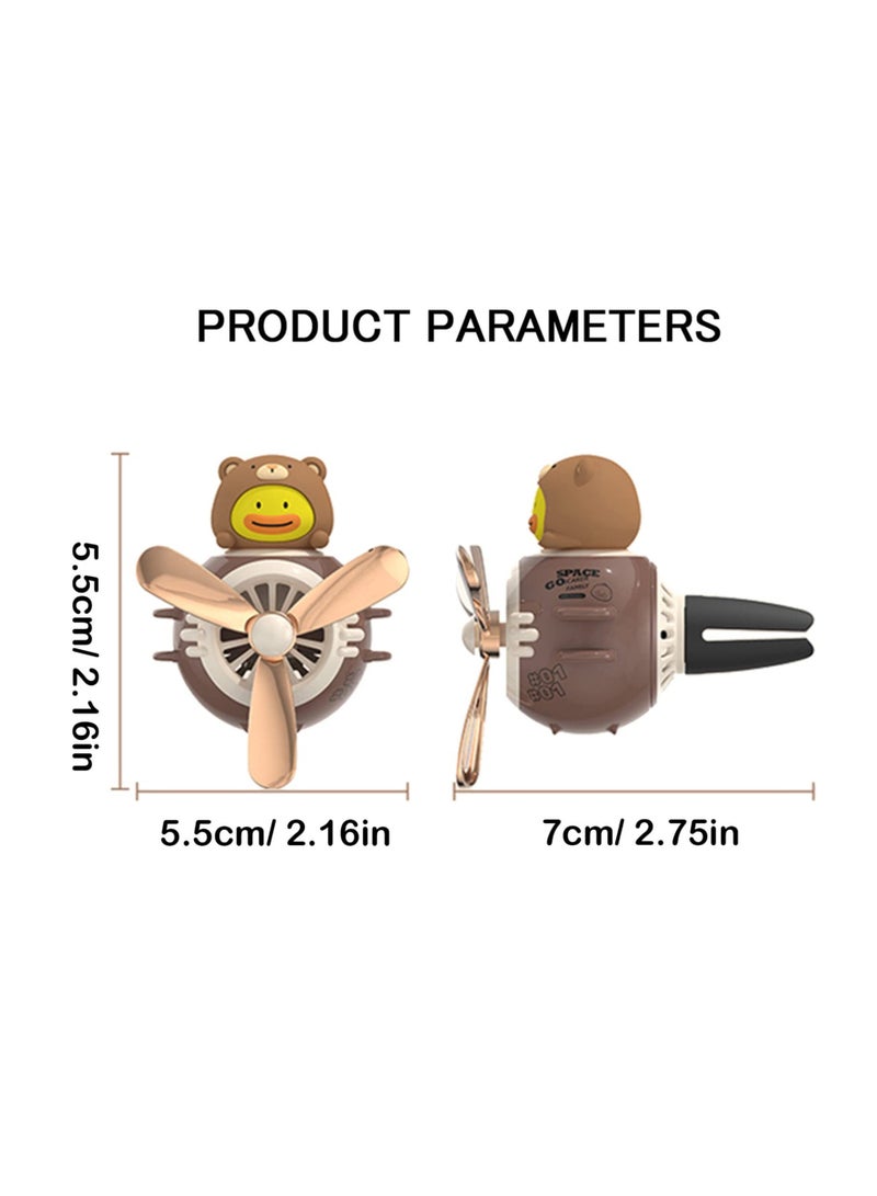 2 Pieces Car Air Fresheners, Cute Bear Pilot Car Diffuser, Propeller Air Outlet Vent Fresheners, Car Perfume Suitable for Car Interior Decoration, Creative Car Perfume Decoration (Black+Brown) - Image 2
