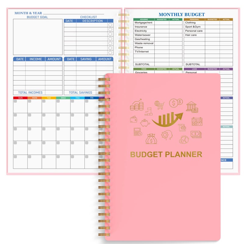 snootion Budget Planner - Monthly Finance Organizer with Expense Tracker Notebook to Manage Your Money Effectively, Undated Finance Planner/Account Book, Start Anytimem,A5(8.6x5.9 inchs),100gsm Paper - Pink - Image 1
