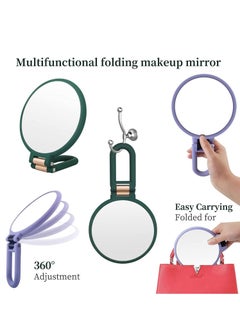 Y&D Magnifying Hand Held Mirror, Double Side Folding Mirror for Women with Adjustable Handle, Travel Table Desk Shaving Bathroom Cosmetic Mirrors Handheld Portable 1X 15X (Green)  - Image 4